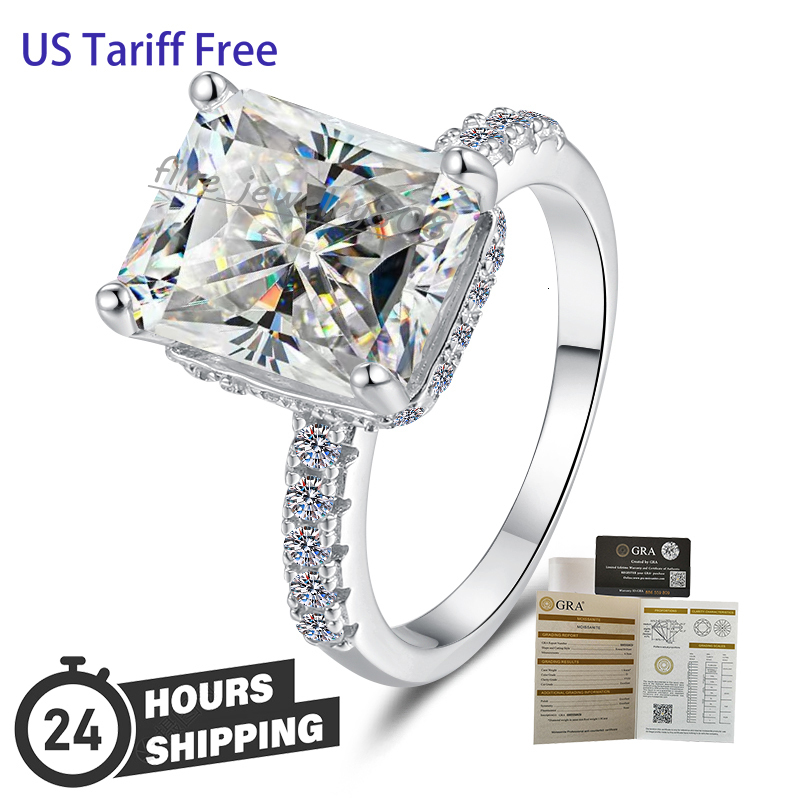 moissanite ring Wholesale Price Fine Jewelry VVs1 EmeraldRadiant Cut Moissanite S925 Sterling Silver Engagement Band Rings of Ladies