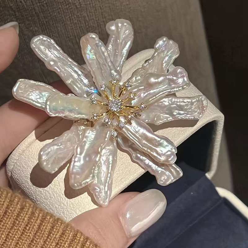 Unique Baroque style pearl flower brooch handmade natural freshwater petals with elegant design suitable for daily wear and par C260804