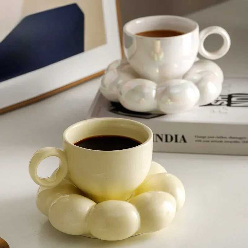 6oz Sunflower Coffee Mug Aesthetic Flower Ceramic Coffee Cup Cloud Decorative Saucer Water Mug Office Drinkware Desk Accessories H251203-image-1087084607