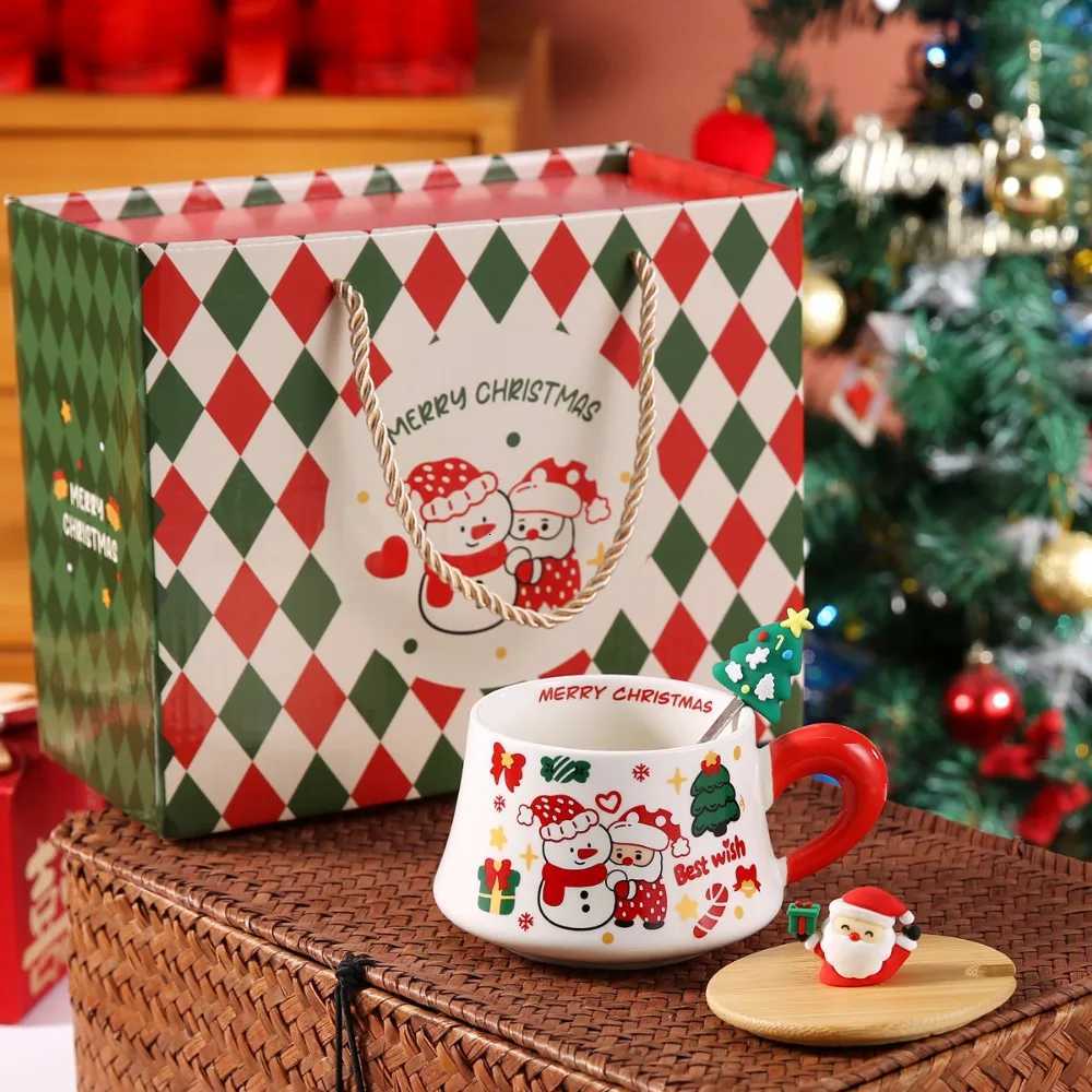 Christmas cups ceramic mugs with LIDS office coffee cups household water cups Christmas birthday and festival gifts H251203-image-1087085629