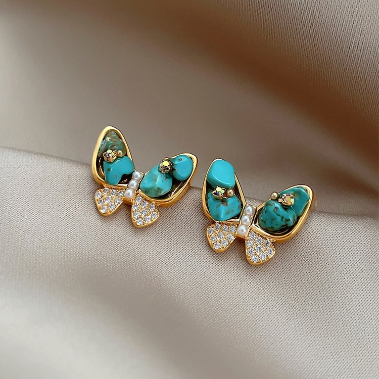 Real Gold Plated Silver Needle Zircon Butterfly Pearl Light Luxury High-end Earrings Design Sense Niche Autumn Winter Ear Jewelry-image-1087531189