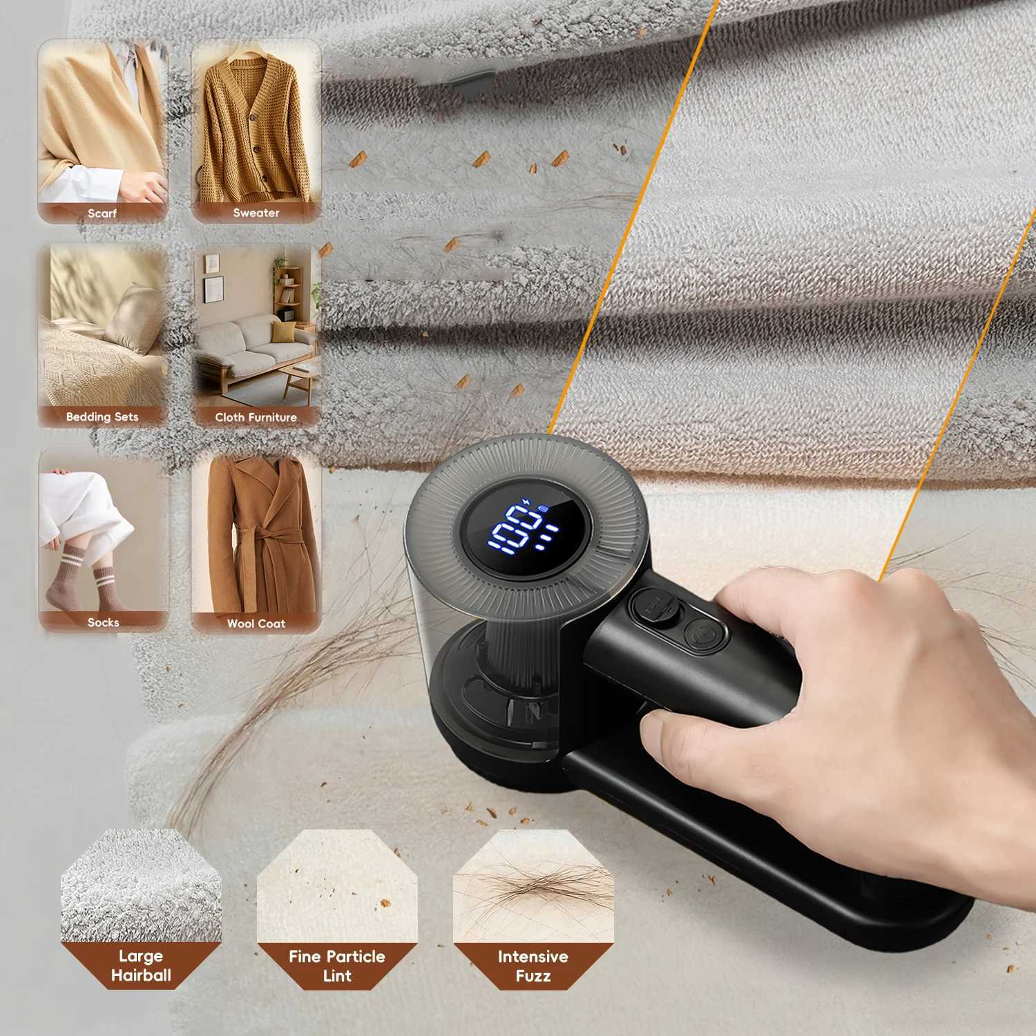 Rechargeable portable electric hairball trimmer electric fabric hair removal device with digital display and 3-speed adjustmen M251203-image-1087079370