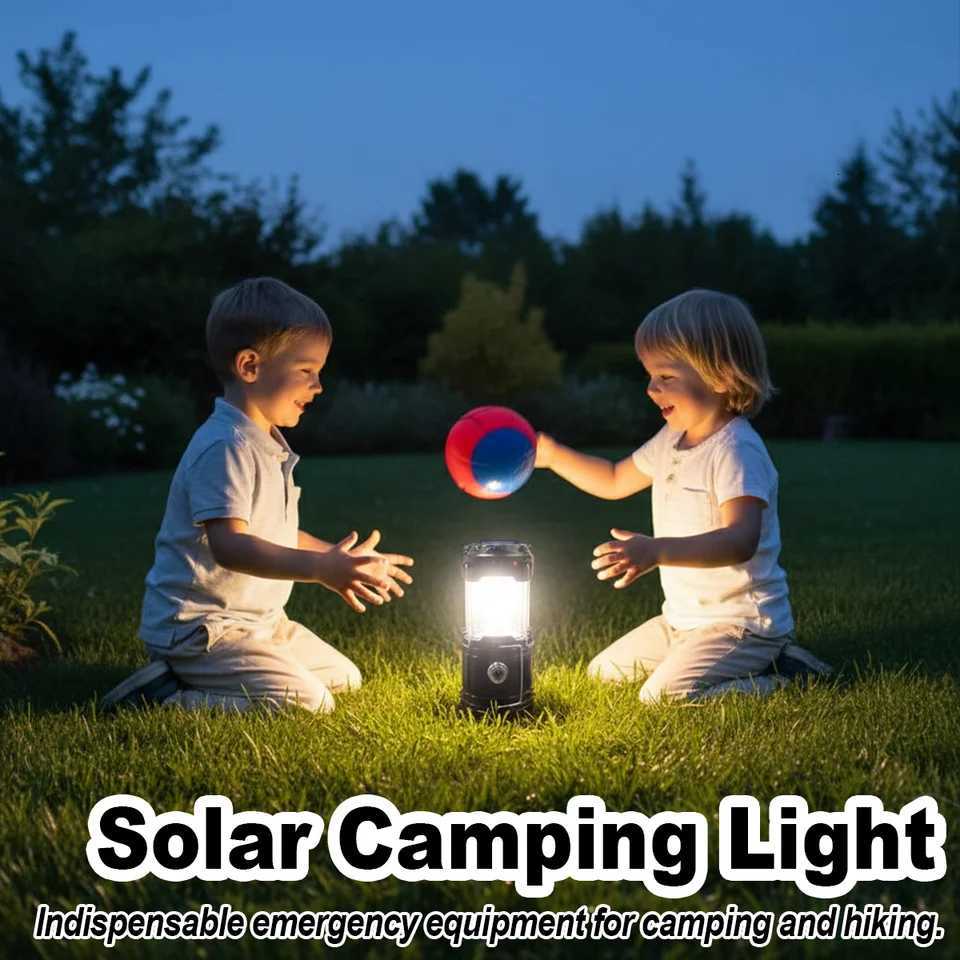 Collapsible Led Solar Lantern Powered Camping Lights Emergency Light Telescopic Tent Foldable Cob Bright Waterproof Rechargeable M251203