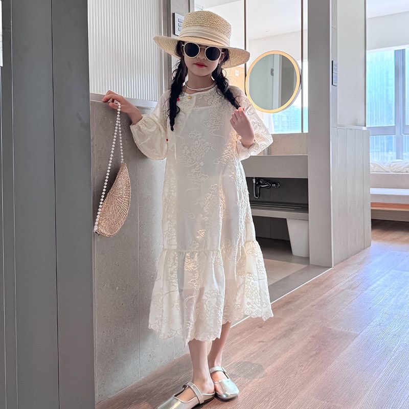 D840 Coordinating Mother-Daughter Outfit Elegant Fishtailed Gown With Floral Detailing Made from Soft Eco-Friendly Fabric-image-1086984726