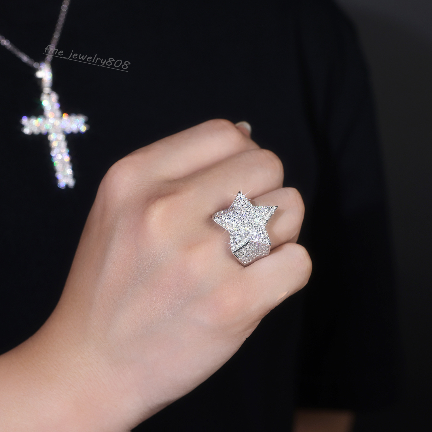 moissanite ring Hip Hop Style Star Shape Moissanite Ring 925 Sterling Silver Full Pave Iced Out Déclaration Bijoux pour hommes et femmes