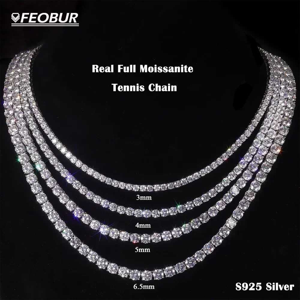 FEOBUR 3/4/5mm véritable Moissanite Tennis collier pour femmes hommes S925 argent certifié plein diamant chaînes de cou bijoux à la mode cadeauXJ