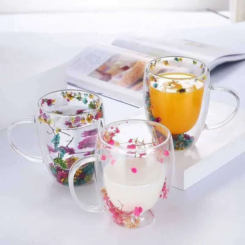 Glass Cups Double Wall Heat-resistant Coffee Cup 350ml Filling Dried Flower Breakfast Milk Cup Creative Gift Kitchen Supplies H251203-image-1087085164