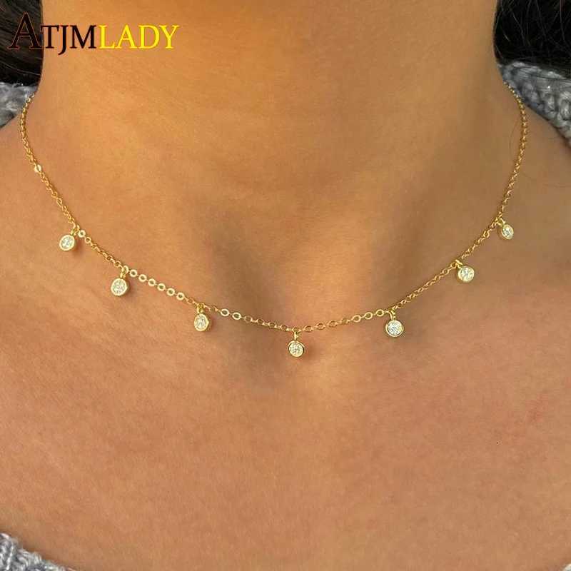 925 Sterling Argent Clair CZ Station Multi Charme Ras Du Cou Mode Délicat Dainty Disco Points Goutte À Goutte Pendentif Collier Pour WomenXJ25120