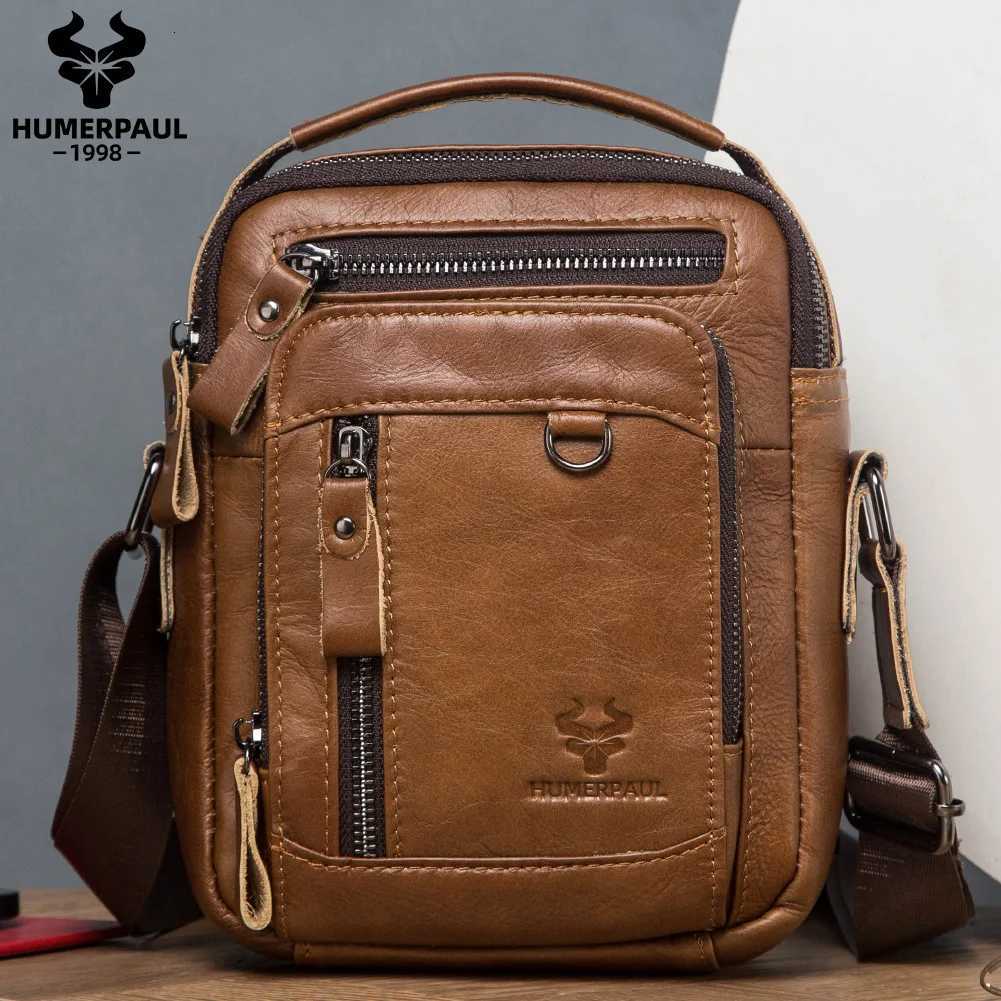 HUMERPAUL 100 Genuine Leather Mens Shoulder Messenger Bag Small Business Crossbody Handbag for Work Male Travel Sling Bolso X251203