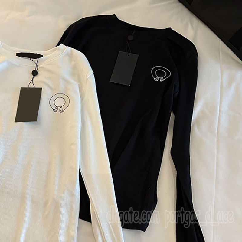 Luxury Ribbed Bottoming t Shirt For Women Designer Printed Long Sleeve Slim Fit Tops Summer Vacation Birthday Blouse-image-940682313