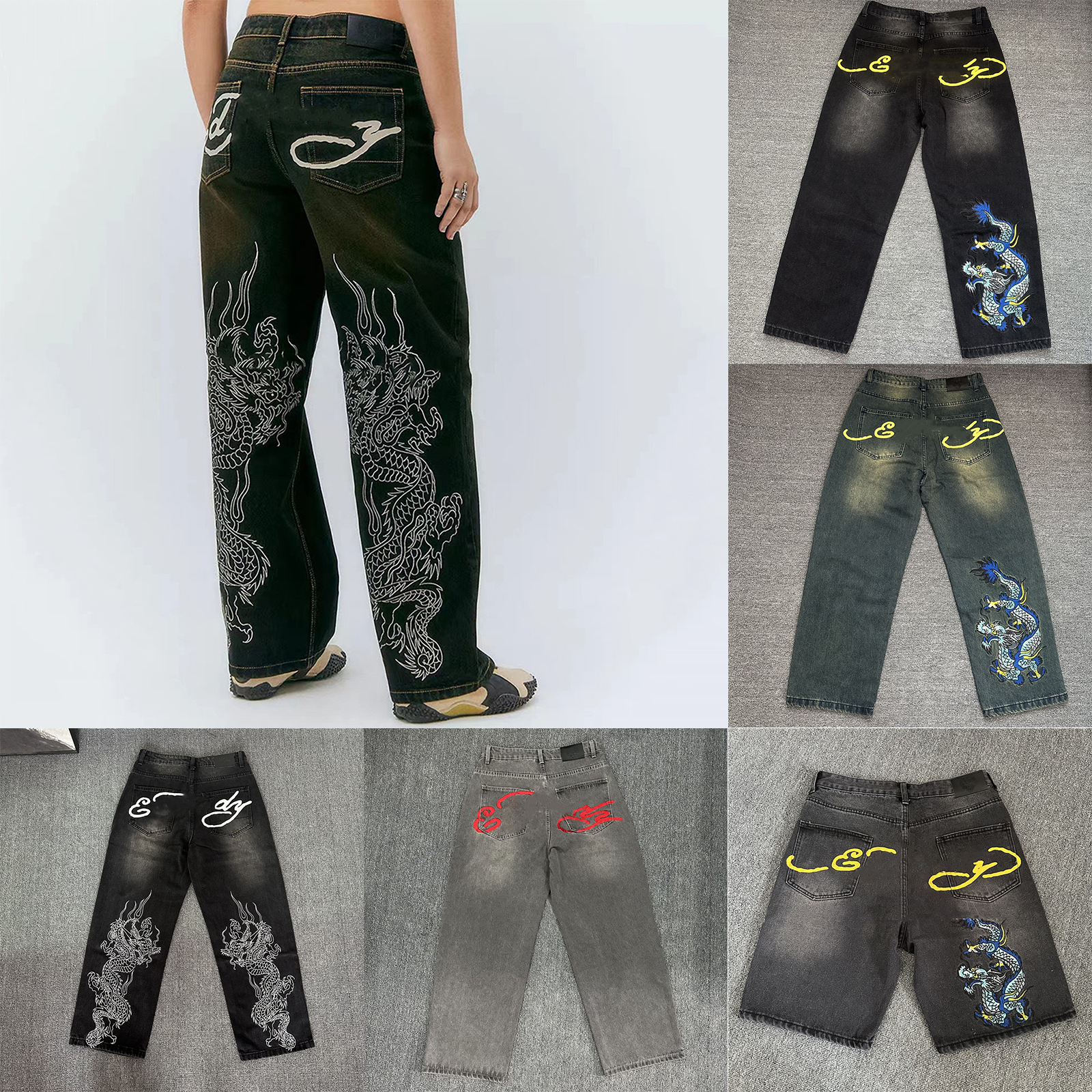 Designer Men&#039;s Baggy Jeans Embroidery Letter Graphic Jeans Vintage Hip Hop Loose Skateboarding Pants Wide Leg Cowboy Pants Men Women-image-973717161