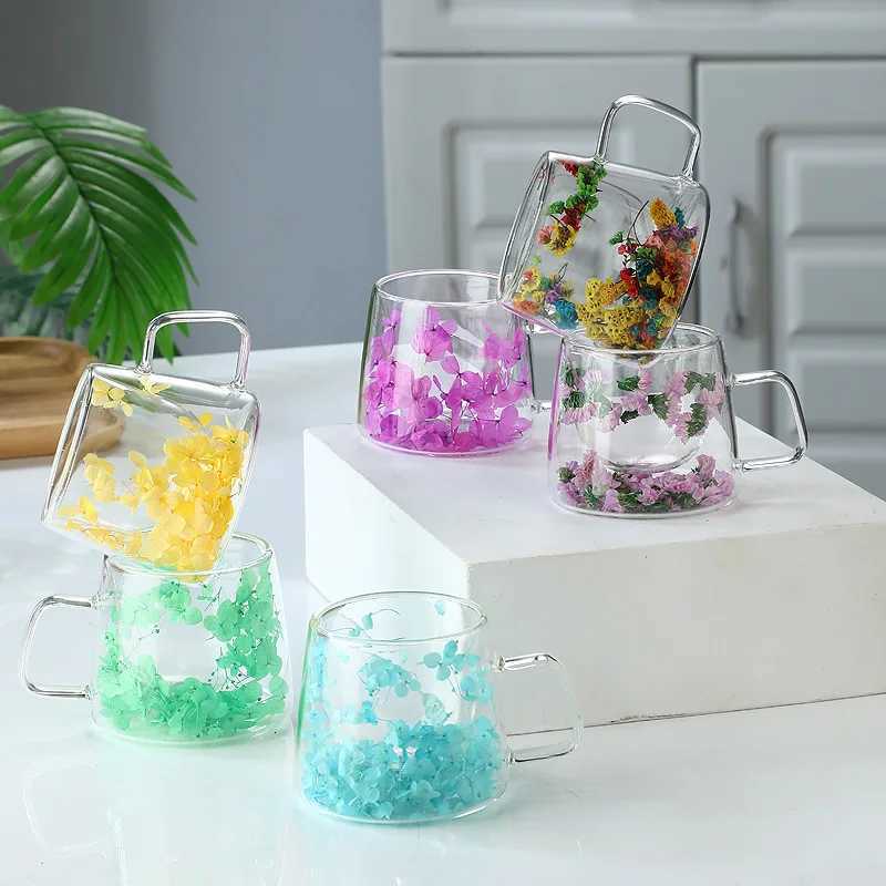 200ML Tumbler Double Walled Glass Cups with Real Dried Flowers Heat Resistant Coffee Mugs Floral Tea Cups Kitchen Accessories H251203-image-1087084767