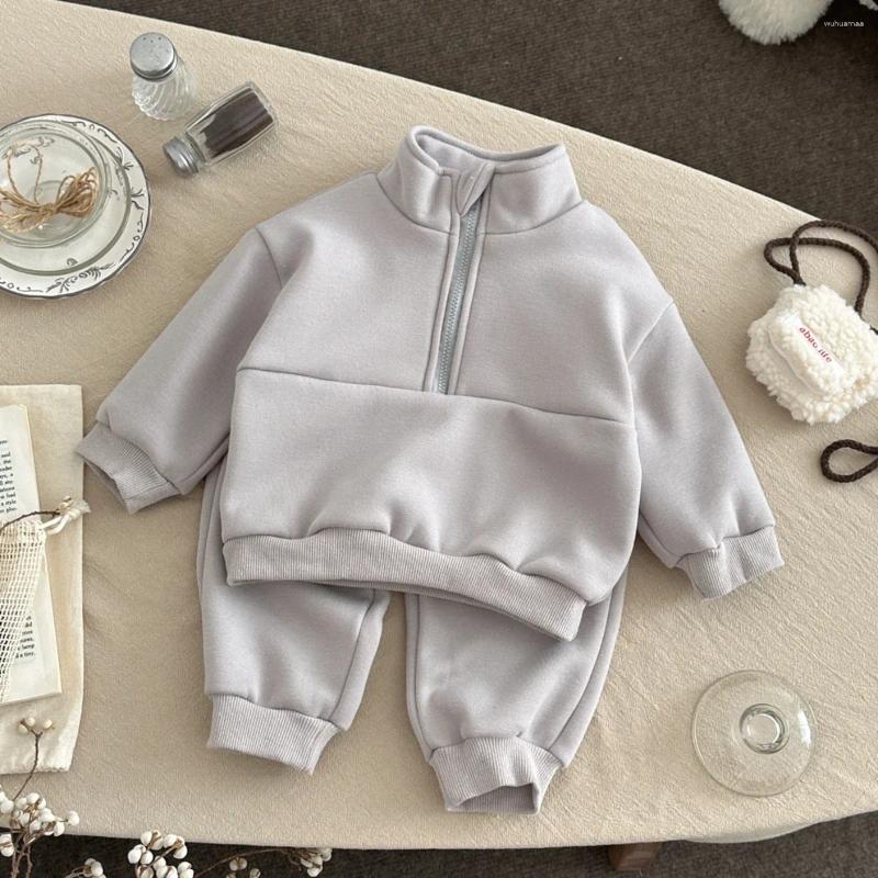Clothing Sets Baby Boy Simple Solid Long Sleeved Sweatshirt Sports Pants Autumn Winter Thermal Children Clothes 0-3 Years H251208-image-1087662801