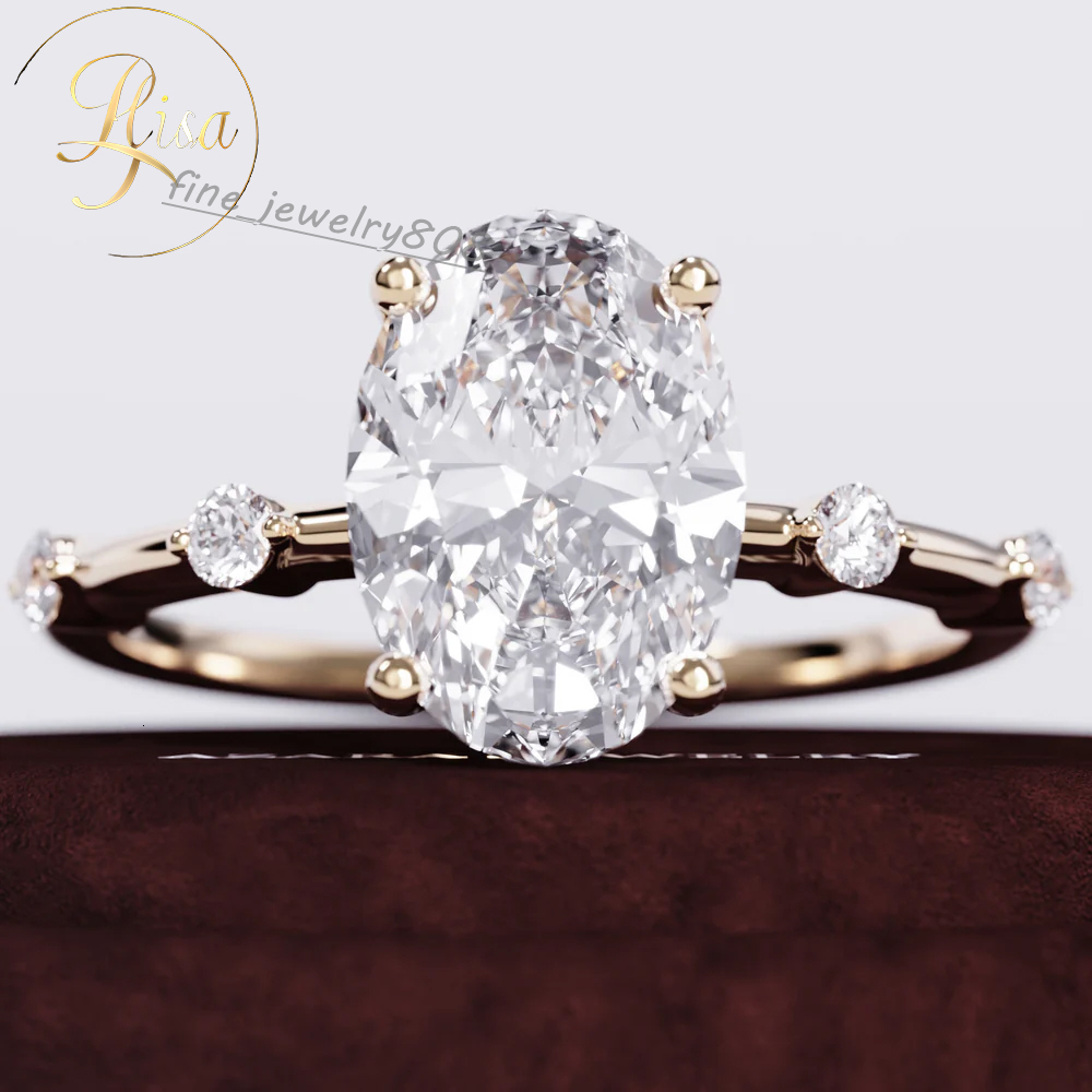 moissanite ring IGI Certified Vvs Lab Grown Diamond Side Stone Ring Custom HPHT CVD 10K 14K 18K Gold Oval Lab Created Diamond Engagement Ring