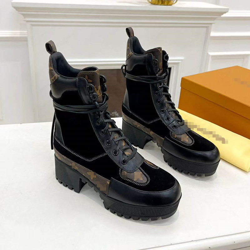 Designers Luxury Leather Platform Boots High Heel Designer Dress Shoes Flats Booties Women Letter Printed Casual Paris Calfskin Knee Boot Trainers S