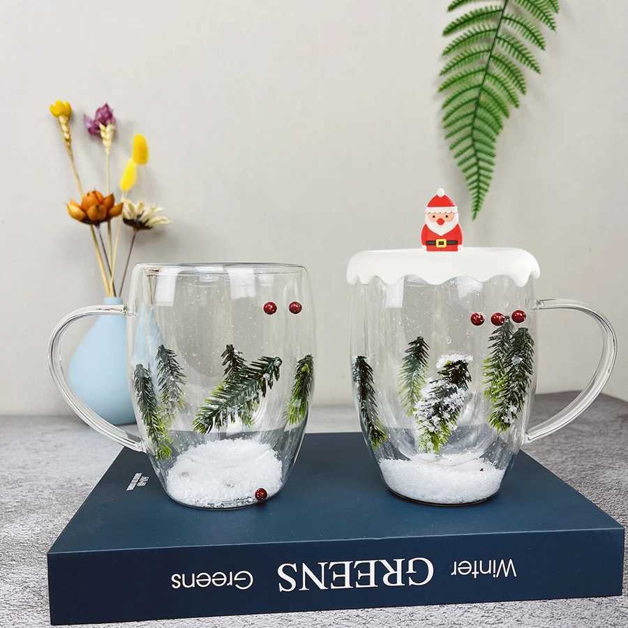 350ml Double Wall Clear Glass Cup With Lid Christmas Tree Heat-resistant Coffee Milk Mug Tea Espresso Cup Christmas Gifts H251203-image-1087085198
