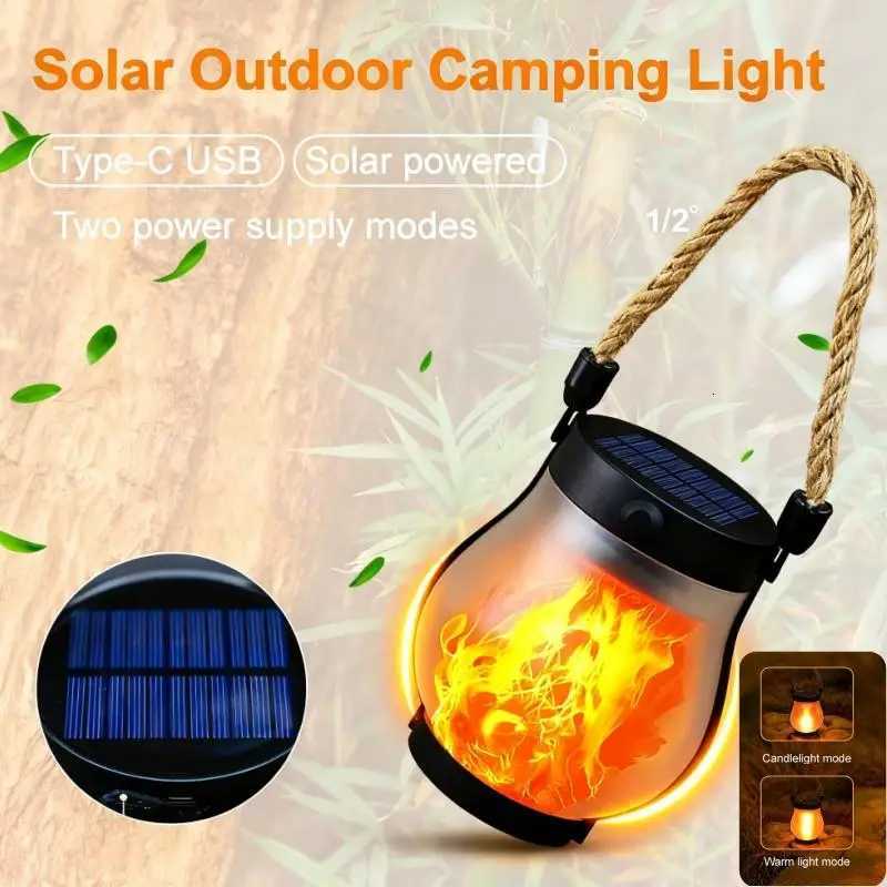 Solar Flame Lantern Outdoor Hanging Lamp 800 Lumens With Rope Handle IPX4 Waterproof Decorative Light For Garden Patio Camping M251203