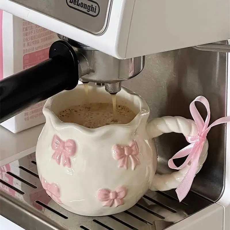 Cute Pink Relief Bow Ceramics Mug Cups Coffee Milk Drinks Ceramics Handle Cup with Box Girls Gift H251203-image-1087084585