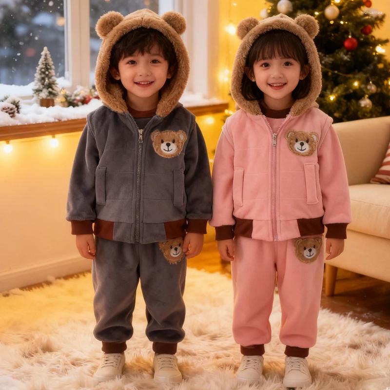 Clothing Sets Autumn And Winter 3 Pieces For Children Outwear Cute Bear Girl Outfits Suit Thickened Keep Warm Baby Boy Clothes Costume H251208-image-1087662811