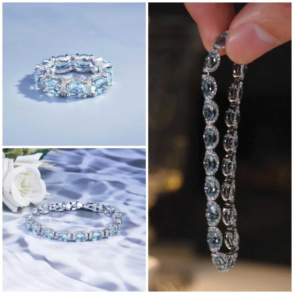 fashion jewelry set designer rings luxury bracelet top sell wedding jewelry blue aquamarine CZ diamond gemstones party fashion jewerly bracelet l-image-1087128698
