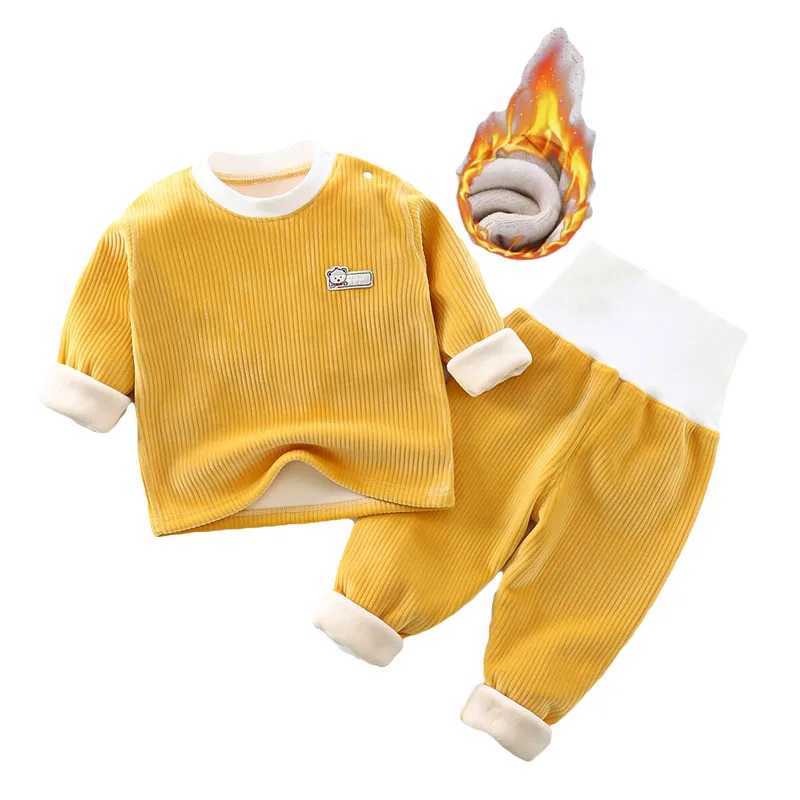 Childrens warm underwear set boys girls autumn winter plush thick pajama set infants and young children home clothing set 0-5Y H251208-image-1087662777
