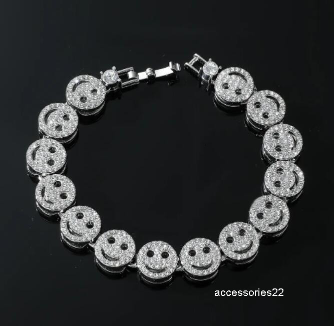 Mens Hip Hop Face Smile Designer Charm Bracelets 18K Gold Silver Full Diamond Crystal Night Club Luxury Bangle Bracelet woman high quality Jewelry