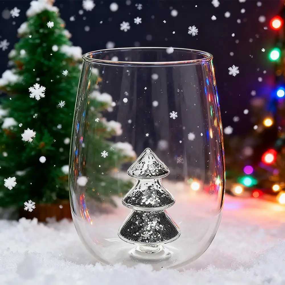 Creative Christmas Tree Glass Cup 3D Colorful Cute Transparent Glass Cup Juice Cold Drink Cup Gift Xmas Gift H251203-image-1087085170