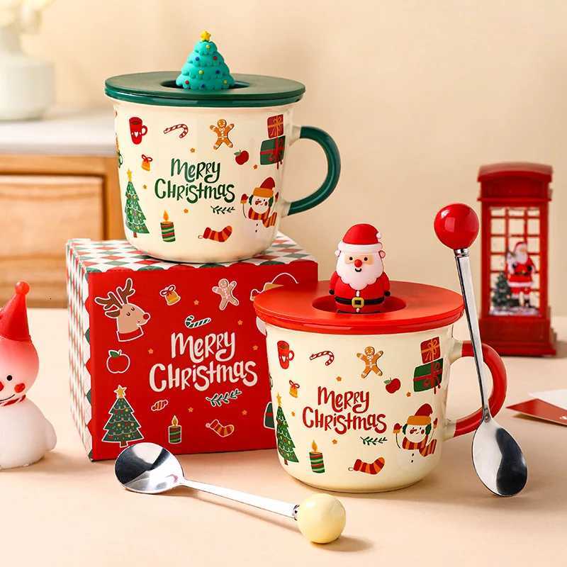 Christmas Ceramic Mug with Lid SpoonCreative Cute Valentines Day Tea CupHoliday Gift Milk Coffee MugsWholesale Customization H251203-image-1087084482