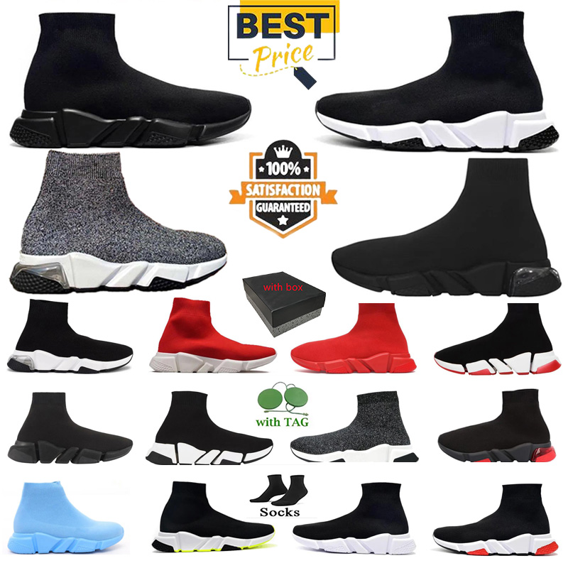 avec boîte Designer Chaussette Chaussures Hommes Femmes Argent All Black Volt Rouge Lacets Neon Jaune Chaussettes Speed Runner Baskets Plateforme