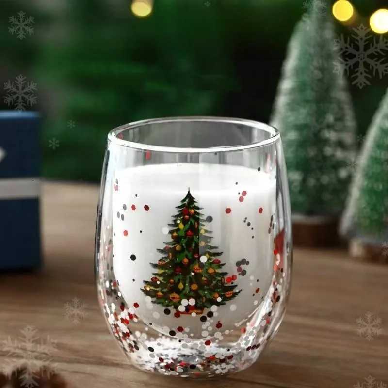 Double Wall Christmas Glass Cup Flowing sequins Christmas tree snowman Coffee Cup Heat Resistant Tea Milk Juice Mug Xmas Gift H251203-image-1087084865