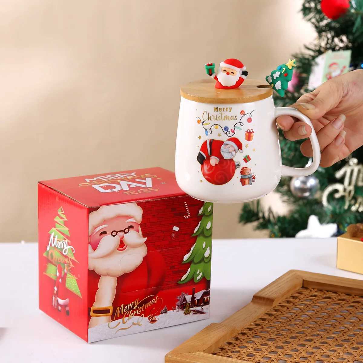 2025 New Creative Ceramic Coffee Cup with Lid And Spoon Festive Christmas Tree Design High Value Gift for Holidays H251203-image-1087085597
