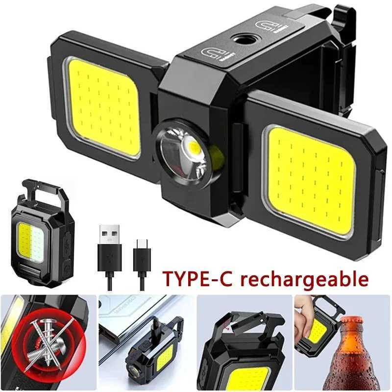 Mini lampe de poche LED multifonctionnelle porte-clés lumière Double COB lumières USB rechargeable avec 90 lumière portative d'urgence pliable M2
