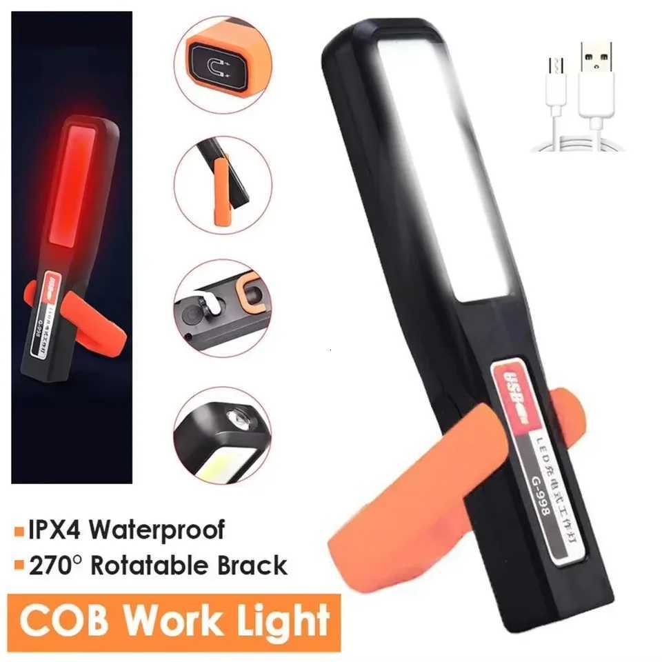 Lampe de travail portable rechargeableLampe de poche COB LED lumineuseCrochet magnétique360 rotatifUSBCamping en plein air pêche d'urgence M25120