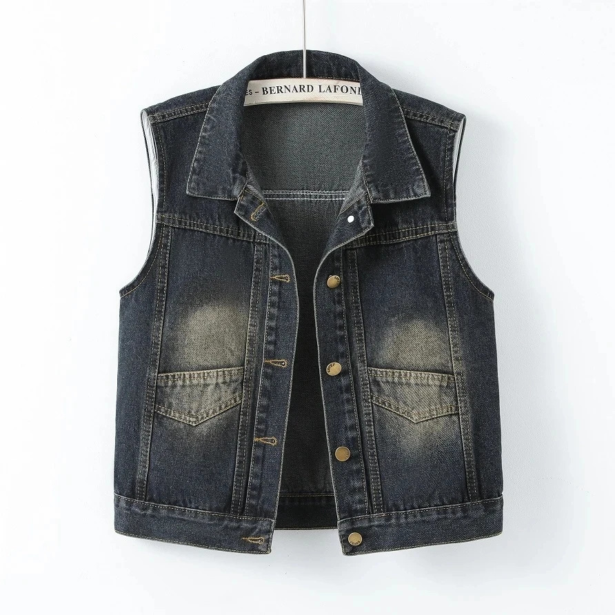 Gilet en jean rétro sans manches pour femme, Style court, veste en jean, ample, coréen, haut Camisole, printemps-automne, 251129