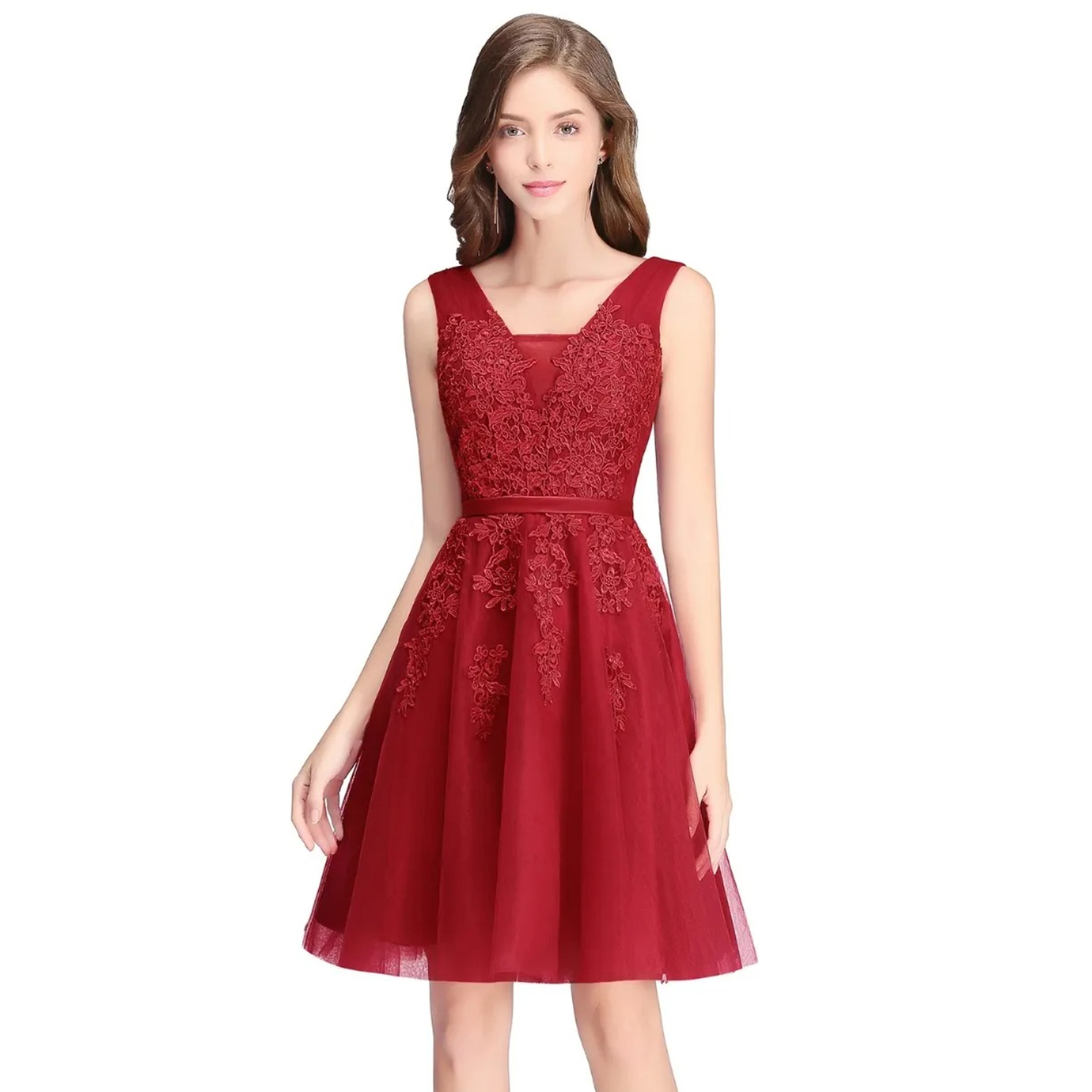 Robe de soirée bleu marine, ligne A, col en V, sans manches, avec des Appliques en dentelle, en Tulle, robes de Cocktail courtes, robes de demois