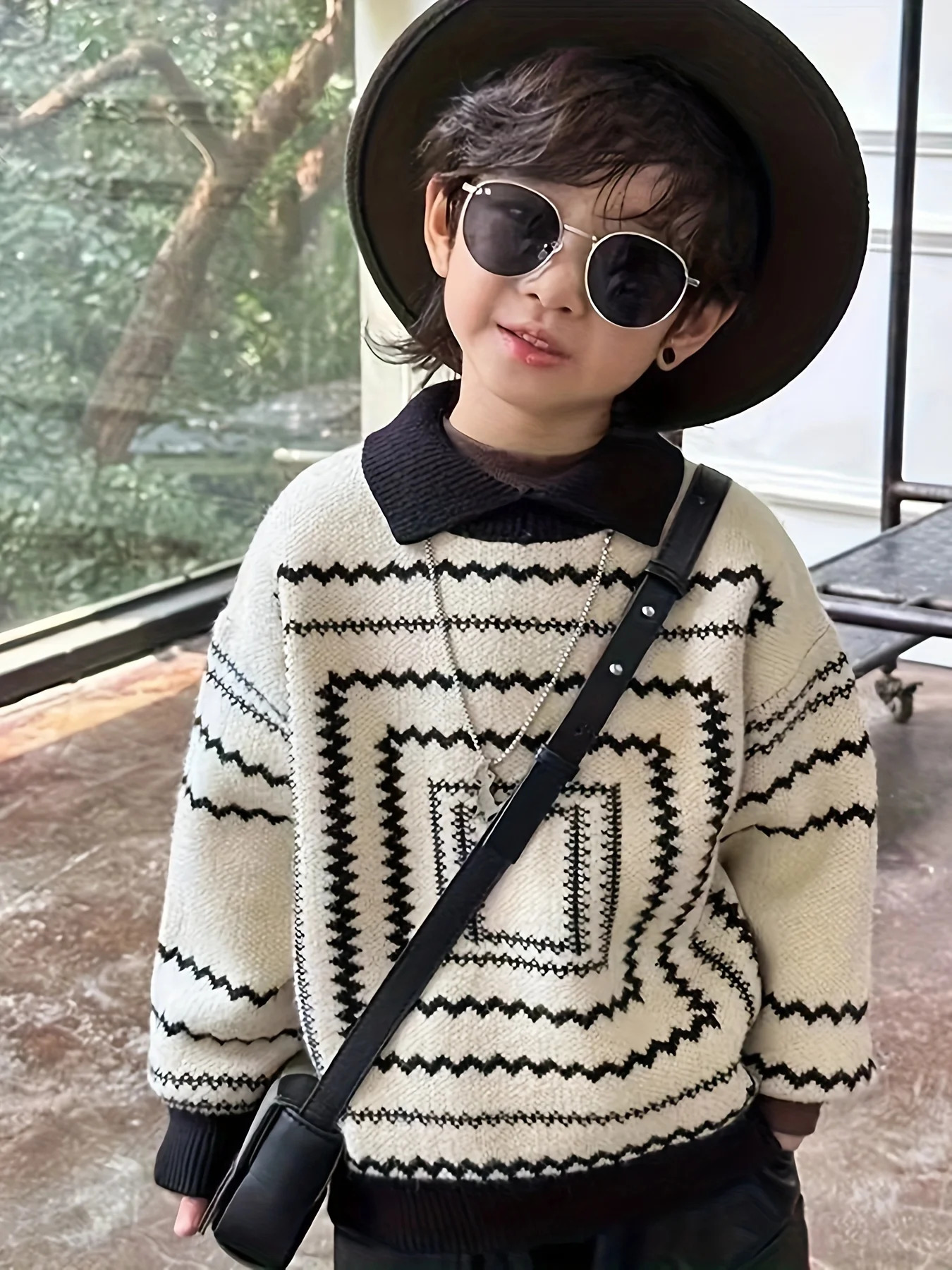 Korean Style Polo Collar Childrens Sweater Retro Boys Spring and Autumn Baby Knitwear TurnDown Trendy 251204