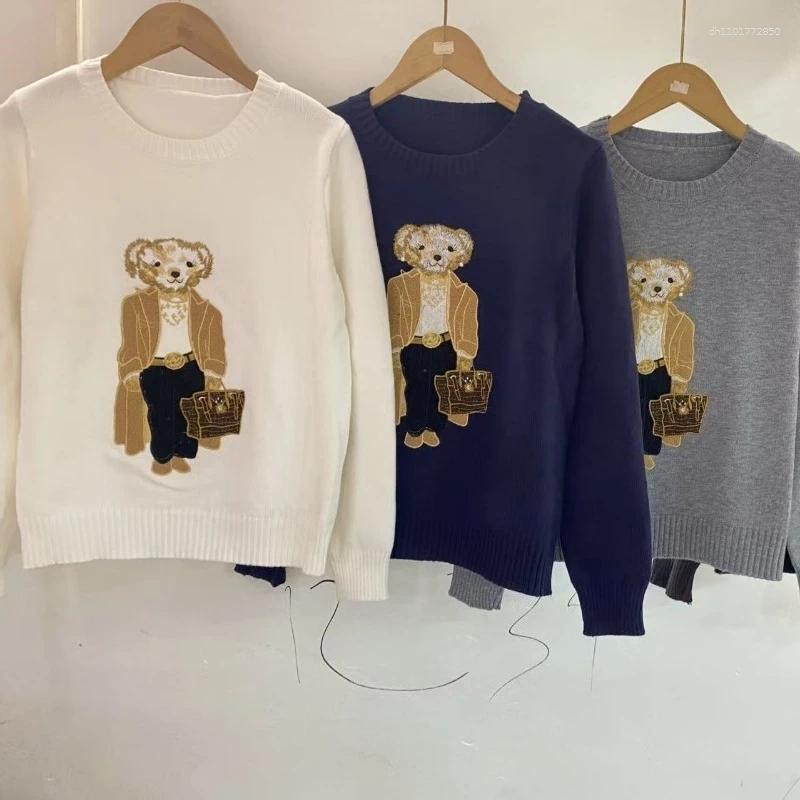 Chandails pour femmes mode pull automne tricoté brodé col rond à manches longues haut décontracté élégant tricots Preppy