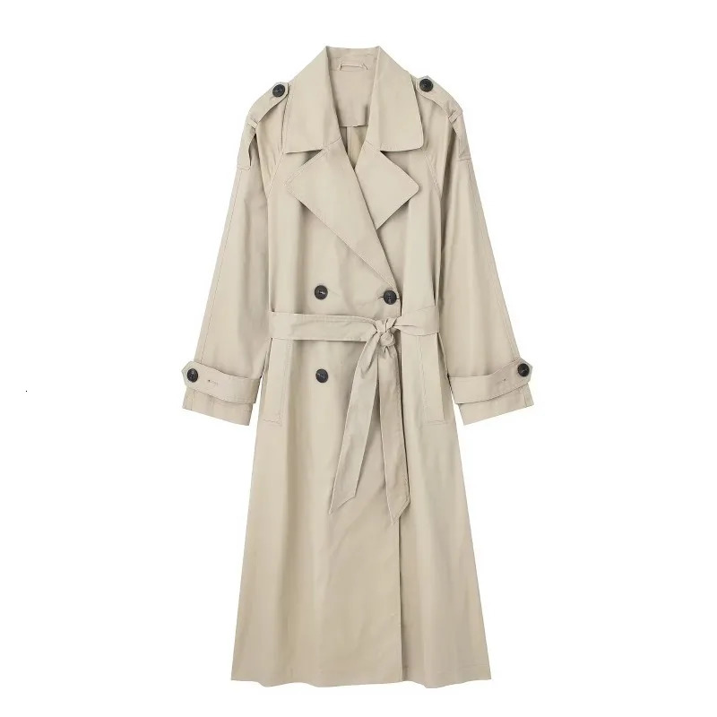 Womens Doublebreasted Medium and Long Temperament Drape Loose Casual Trench Coat 251128