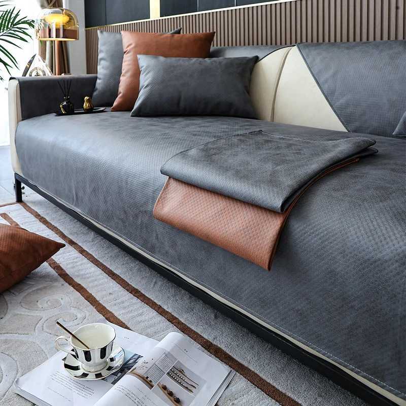 Modern Waterproof Sofa Cover Technology Leather Cloth Solid Sofa Towel Couch Cover Anti-slip Cushion Multi-Size Sofa Protector M251204-image-1087195893