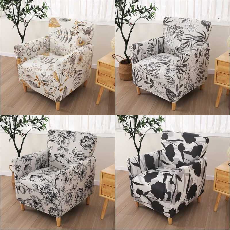 Floral Tub Accent Chair Cover Stretch Club Armchair Slipcovers Anti-slip Elastic Single Sofa Covers for Living Room Bar Counter M251204-image-1087200725