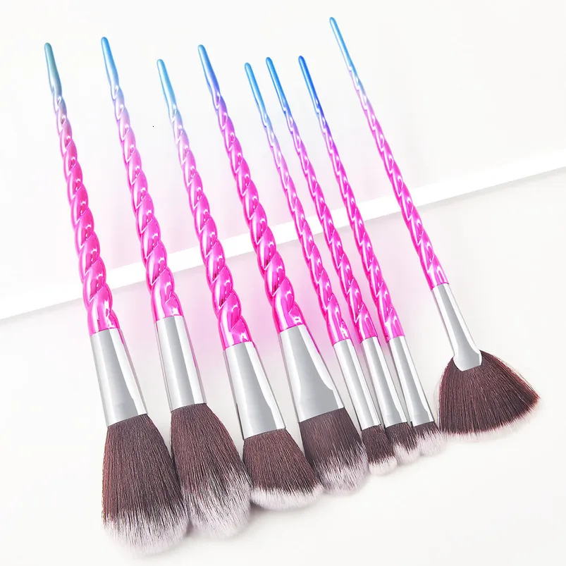 8-Piece Unicorn Horn Makeup Brush Set: Gradient Pink Shiny Thread Handle Soft Bristles For Face Eye Cosmetics