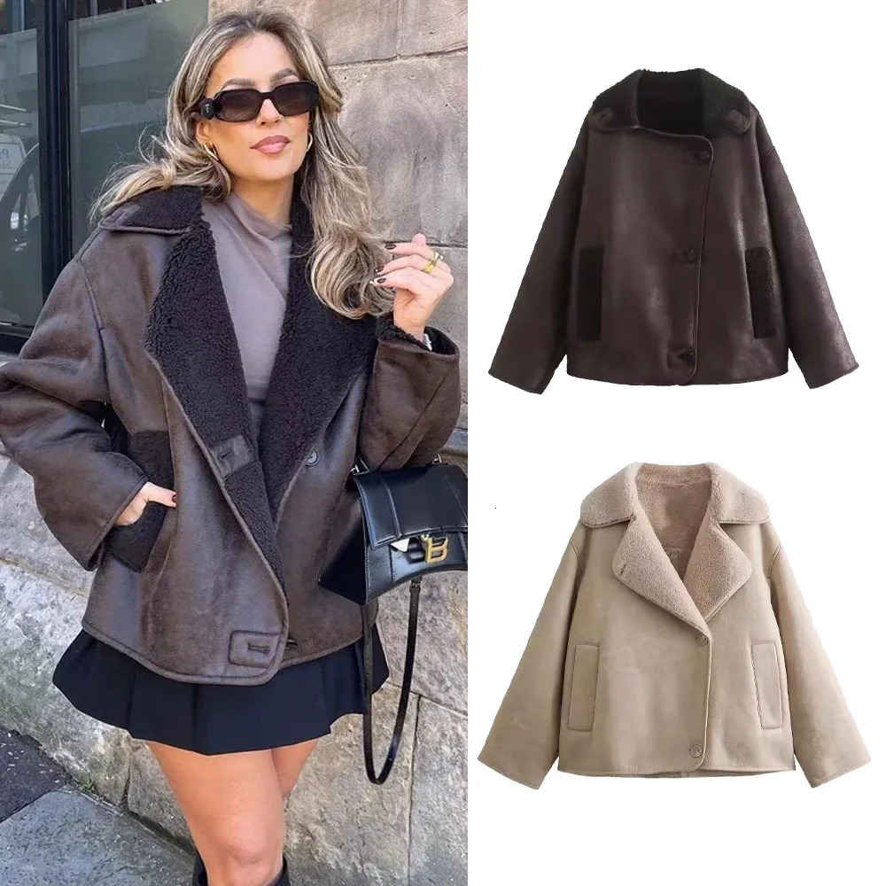 Femme épais Faux cuir vestes pour femmes manteau automne hiver chaud laine mélanges manteaux demi-saison peluche veste d'extérieur 251204