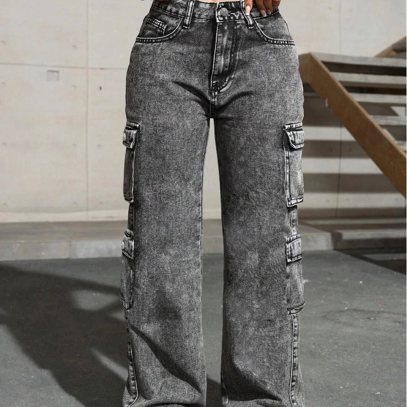 Jeans da donna Y2k Pantaloni cargo elasticizzati a vita alta Tasche multiple Pantaloni casual per donna Moda stile retrò 251204
