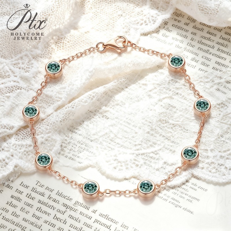 4mm Full Excellent Cut Bubble Moissanite Bracelet for Women Round Bezel Setting Chain Shine Gem 925 Sterling Silver Wedding Jewelry