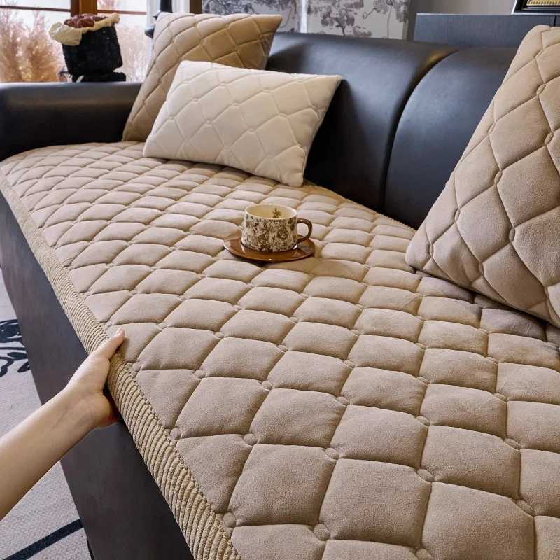 Thickened Checkered Sofa Cover Fabric Anti Slip Light Luxury High-end Sofa Cushion Cover Skin Friendly Autumn and Winter Seasons M251204-image-1087196428