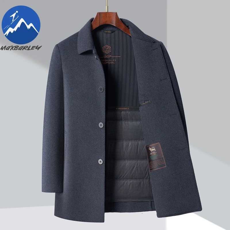 Maxbarley Winter Wool Coat Men Top Luxury Detachable Down Lined Jacket Fashionable Snow Warm Double-sided Thick OvercoatXJ251204