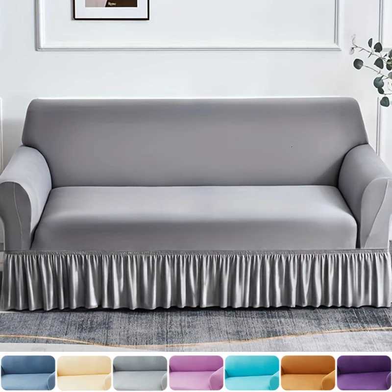 1pc Stretch Sofa Slipcover Non-slip Sofa CoverWith Skirt Solid Color Couch Cover for Bedroom Office Living Room Home Decor M251204-image-1087196761