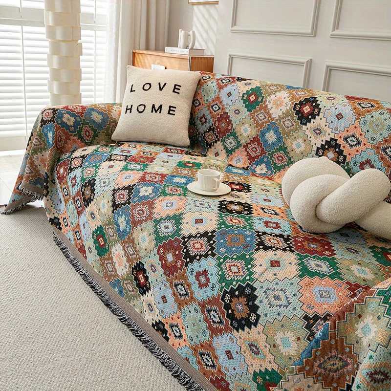 1PC Sofa Towel Jacquard Sofa Blanket With Tassels Double Face Usable Four Seasons Universal Pet Friendly Home Decor M251204-image-1087199137
