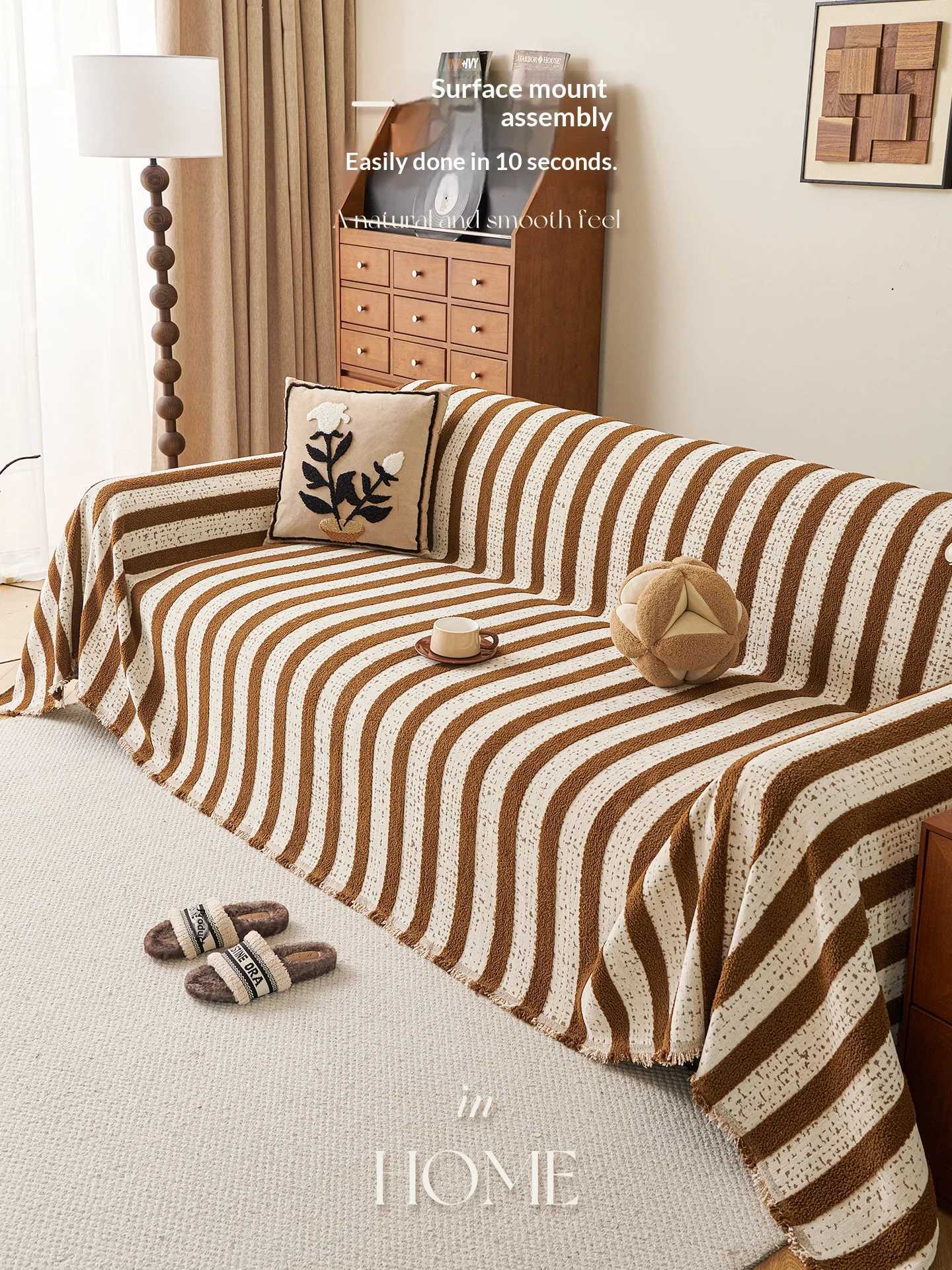 Classic Stripe Sofa Cover Multi Color Chenille Full Cover Cat Proof Non Slip for L Shape 2/3/4 Seater M251204-image-1087197314