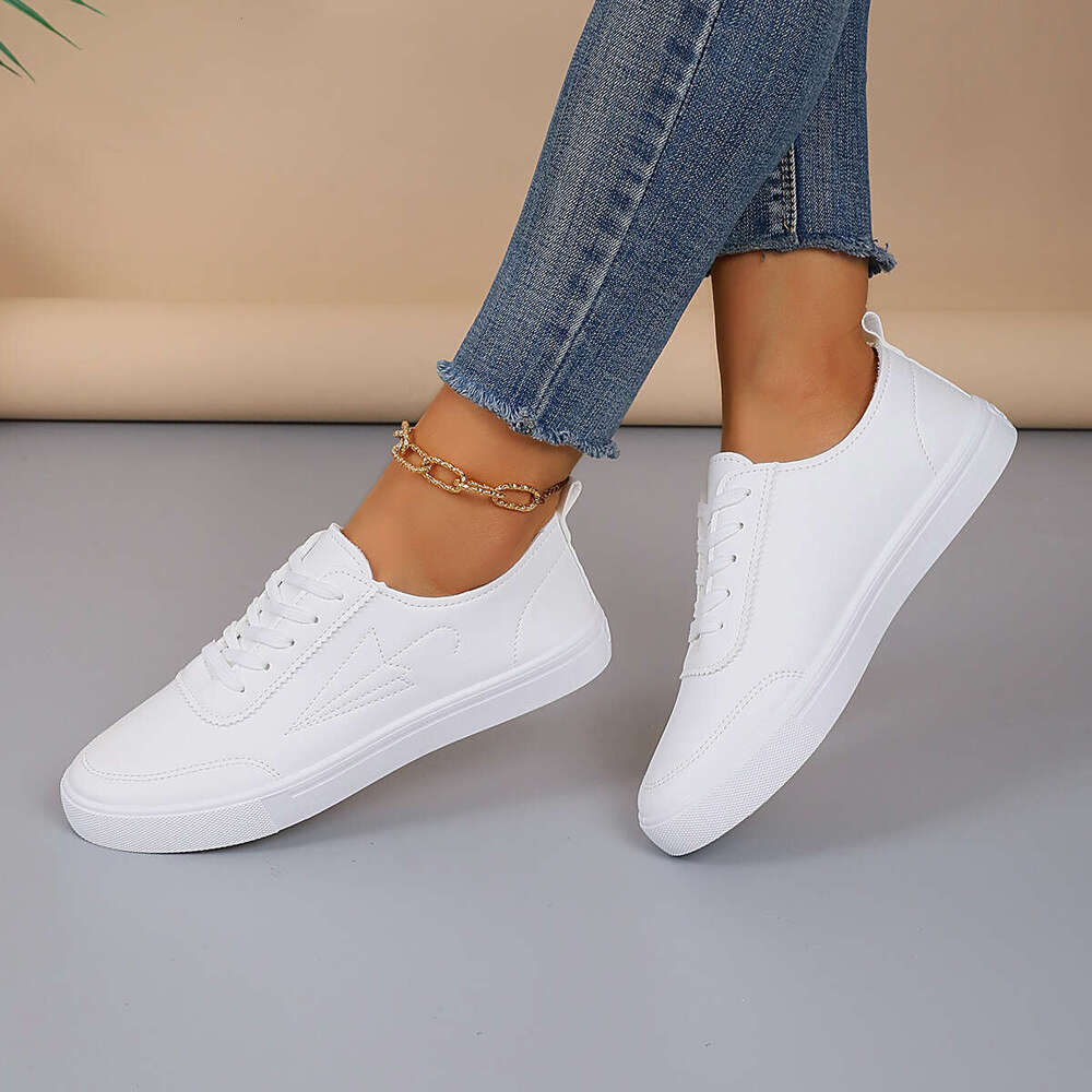 plus size white shoes free shipping hot for women 2024 spring new roman style fashion flat nonslip laceup casual sneakers trend